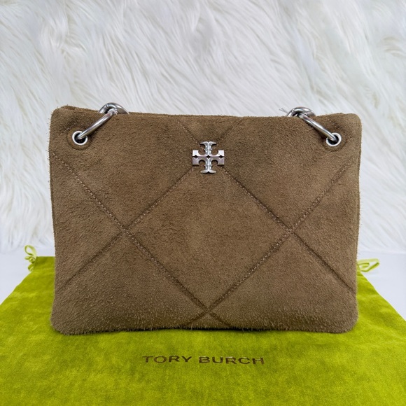 Tory Burch Handbags - Tory Burch Kira Small Diamond-Quilted Suede Shoulder Bag - Deep Olive